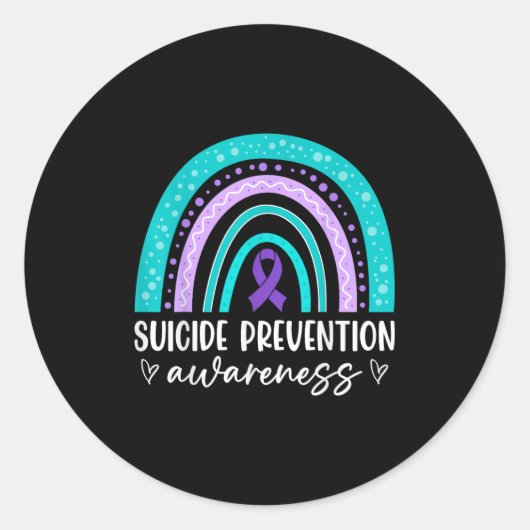 Rainbow Suicide Prevention Awareness Teal & Pu ラウンドシール (正面)