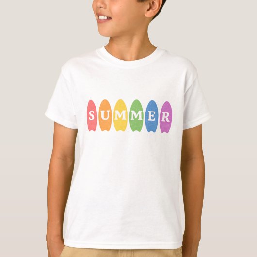 Rainbow Summer Surfboard Kids T-Shirt Tシャツ (正面)