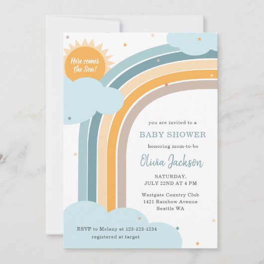 Rainbow, Sun and Clouds Baby shower invitation 招待状 (正面)