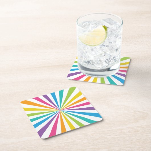 Rainbow Sunburst スクエアペーパーコースター (インサイチュ)