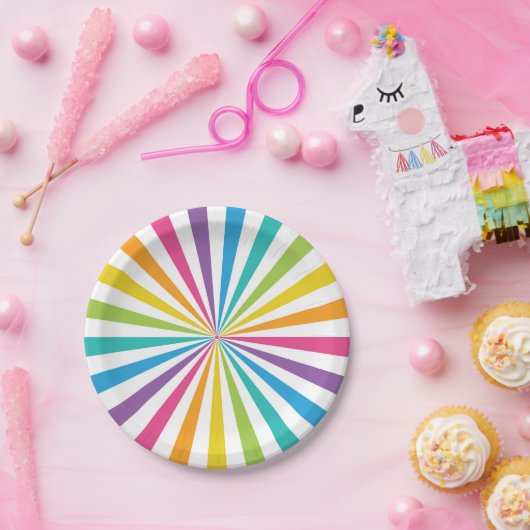 Rainbow Sunburst ペーパープレート (パーティー)