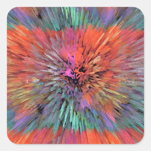 Rainbow Supernova Fractal Art スクエアシール (正面)