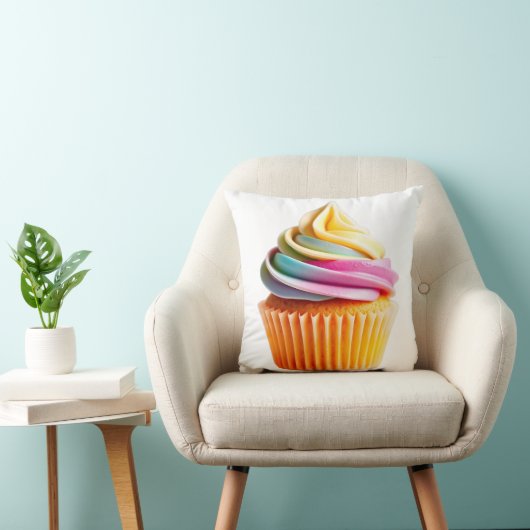 Rainbow Swirl Cupcake with Colorful Wrapper クッション (椅子)