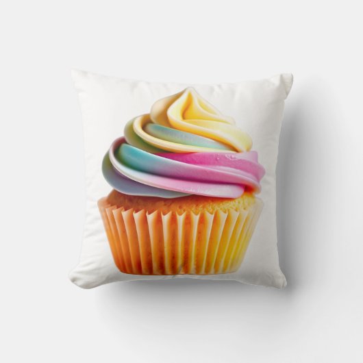 Rainbow Swirl Cupcake with Colorful Wrapper クッション (正面)