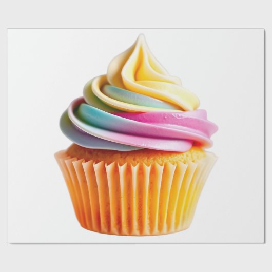 Rainbow Swirl Cupcake with Colorful Wrapper ラッピングペーパー (フラット)