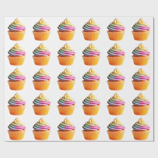 Rainbow Swirl Cupcake with Colorful Wrapper ラッピングペーパー (フラット)