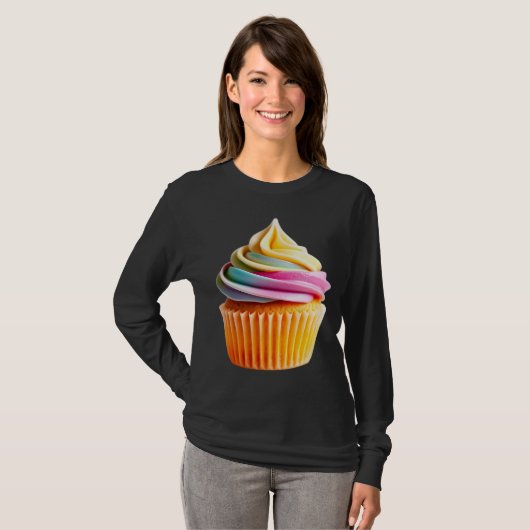 Rainbow Swirl Cupcake with Colorful Wrapper Tシャツ (正面フル)