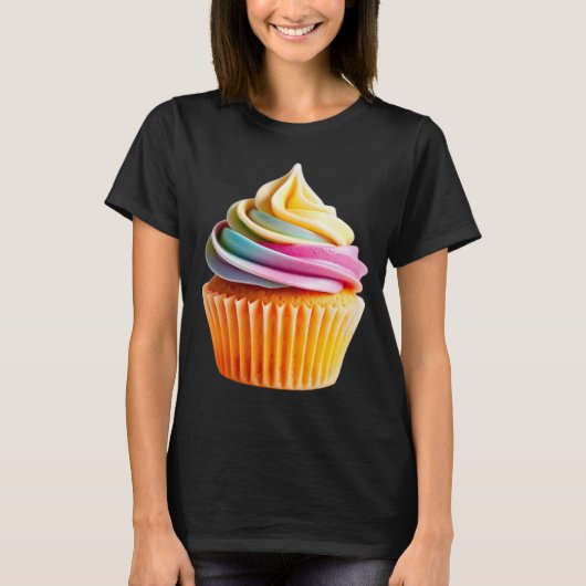 Rainbow Swirl Cupcake with Colorful Wrapper Tシャツ (正面)