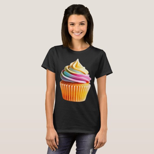 Rainbow Swirl Cupcake with Colorful Wrapper Tシャツ (正面フル)