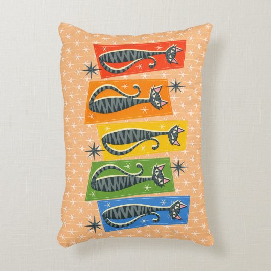 Rainbow Tabby Cat Atomic Retro LGBTQ+  アクセントクッション (正面(垂直))