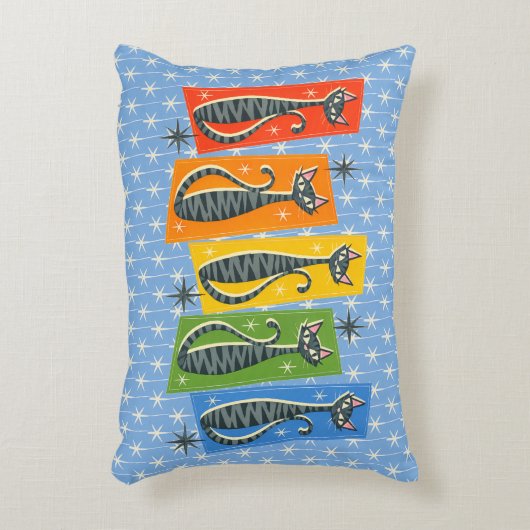 Rainbow Tabby Cat Atomic Retro LGBTQ+ アクセントクッション (正面(垂直))