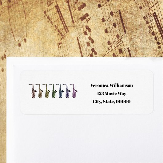 Rainbow Tenor Saxophone Personalize Return Address ラベル
