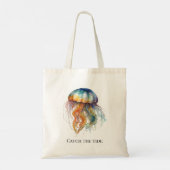 Rainbow Tides Jellyfish: 水彩画 トートバッグ (裏面)