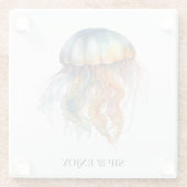 Rainbow Tides Jellyfish: Watercolor Art  ガラスコースター (裏面)