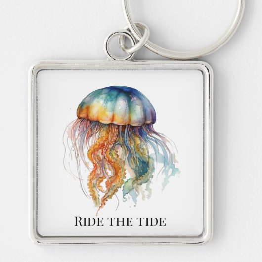 Rainbow Tides Jellyfish: Watercolor Art キーホルダー (正面)