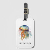 Rainbow Tides Jellyfish: Watercolor Art  ラゲッジタグ (正面縦)