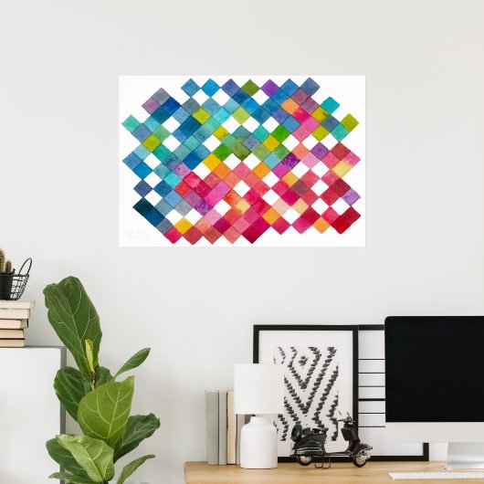 Rainbow Tile Patches Watercolor Art Print ポスター (ホームオフィス)