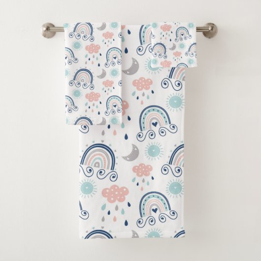Rainbow Towel Gift Navy Pink Boho for Children バスタオルセット (インサイチュ)