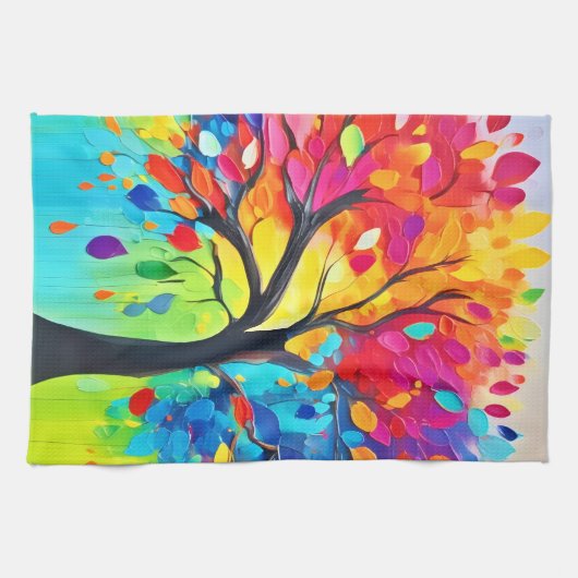 Rainbow Tree of Life Painting キッチンタオル (横)