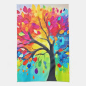 Rainbow Tree of Life Painting キッチンタオル (縦)