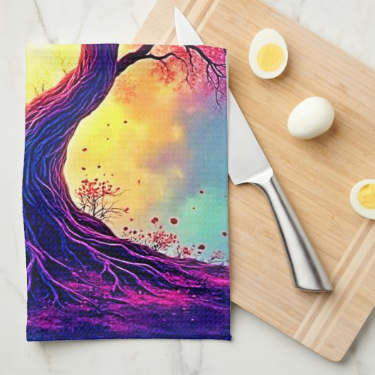 Rainbow Tree: Roots of Infinite Hope Art キッチンタオル (四つ折り)