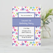 Rainbow Triangles 1st Birthday Party Purple 招待状 (スタンド正面)