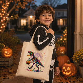 Rainbow Trick or Treat T-Rex Skeleton Tote Bag トートバッグ