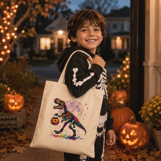 Rainbow Trick or Treat T-Rex Skeleton Tote Bag トートバッグ