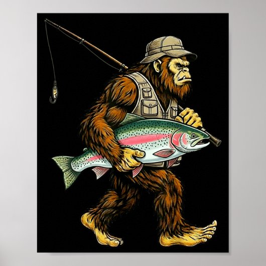 Rainbow Trout Bigfoot Fisherman River Fishing Sasq ポスター (正面)