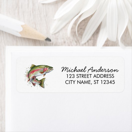 Rainbow Trout - Fly Fisherm Return Address Label   ラベル (インサイチュ)