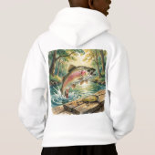 Rainbow trout jumping in forest stream watercolor (裏面)