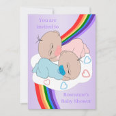 Rainbow Twin Baby Girl And Boy Baby Shower 招待状 (正面)