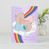Rainbow Twin Baby Girl And Boy Baby Shower 招待状 (スタンド正面)