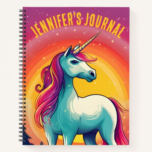 Rainbow Unicornカラフル Journal Name Notebook ノートブック (正面)