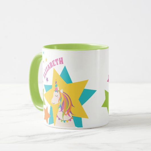 Rainbow Unicornカラフル Starsガーリーあなたの名前を追加 マグカップ (正面左)