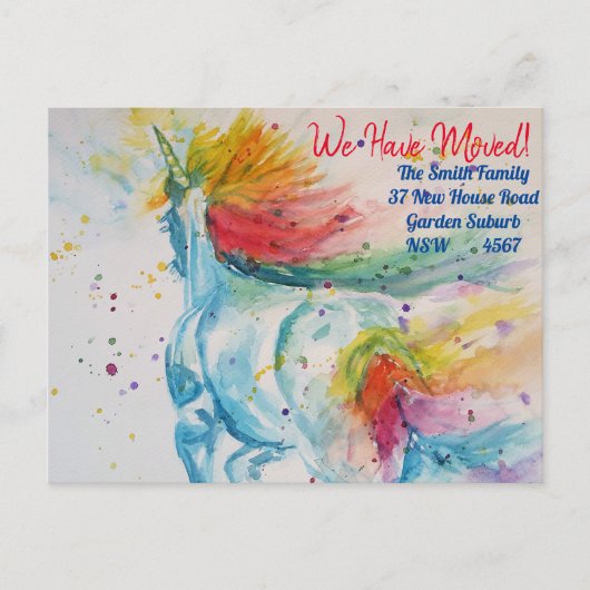 Rainbow Unicorn新しい住所はがき移動 ポストカード (正面)