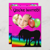 Rainbow Unicorn誕生日（フォトカード） 招待状 (正面/裏面)