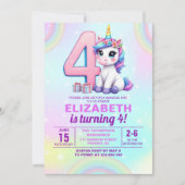 Rainbow Unicorn 4th Birthday for Girls” 招待状 (正面)