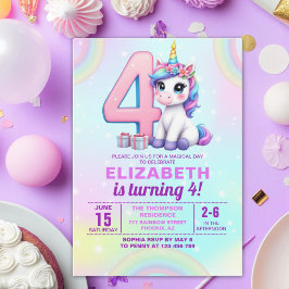 Rainbow Unicorn 4th Birthday for Girls” 招待状