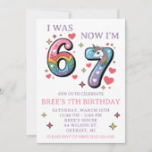 Rainbow Unicorn 67 Themed 7th Birthday Party 招待状 (正面)