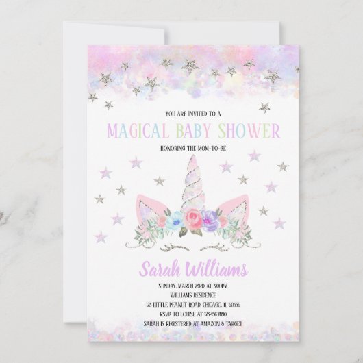 Rainbow Unicorn Baby Shower Invitation 招待状 (正面)