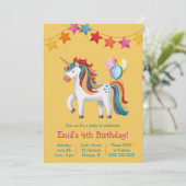 Rainbow Unicorn, Balloons & Banner Birthday Party 招待状 (スタンド正面)