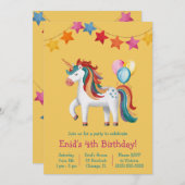 Rainbow Unicorn, Balloons & Banner Birthday Party 招待状 (正面/裏面)