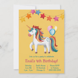 Rainbow Unicorn, Balloons & Banner Birthday Party 招待状