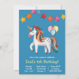 Rainbow Unicorn, Balloons & Banner Birthday Party 招待状