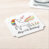 Rainbow Unicorn Birthday Custom Name ペーパーコースター (アングル)