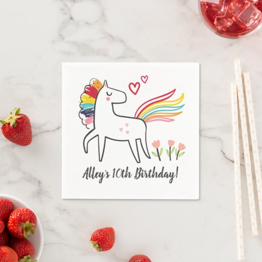 Rainbow Unicorn Birthday Custom Name Stickers スタンダードカクテルナプキン (インサイチュ)