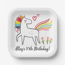 Rainbow Unicorn Birthday Custom Name Stickers ペーパープレート