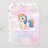 Rainbow Unicorn Birthday Party Invitation 招待状 (正面/裏面)
