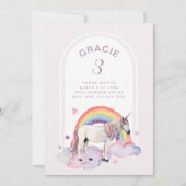 Rainbow Unicorn Boho Arch Birthday Party Girl 招待状 (正面)